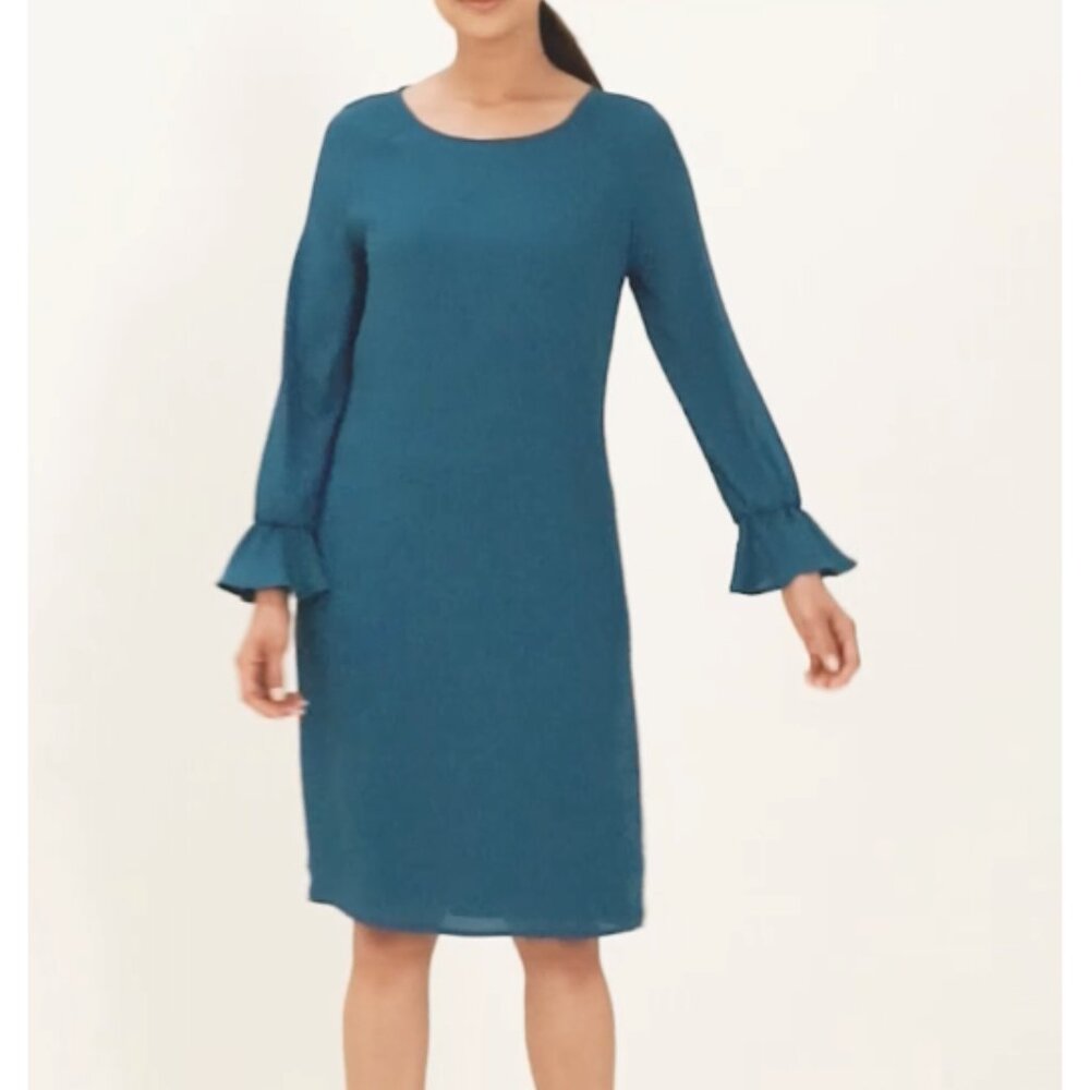 NWT CHICO'S Ruffle-Sleeve Shift Dress in Striking Teal Size 3 (16/18)